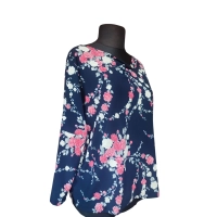 Granatowa bluzka z rękawem 3/4 kimono - kolorowe róże